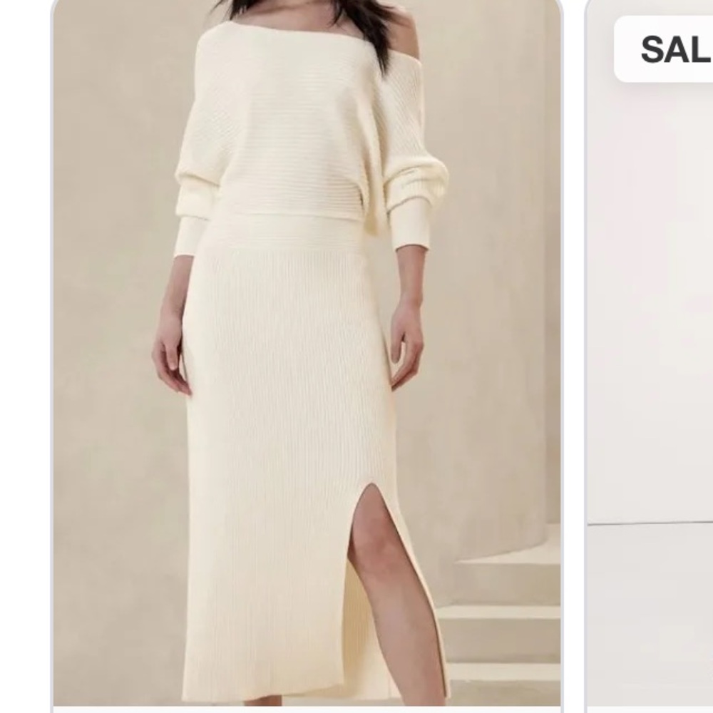 Banana Republic Cream Ribbed Off-Shoulder Dress